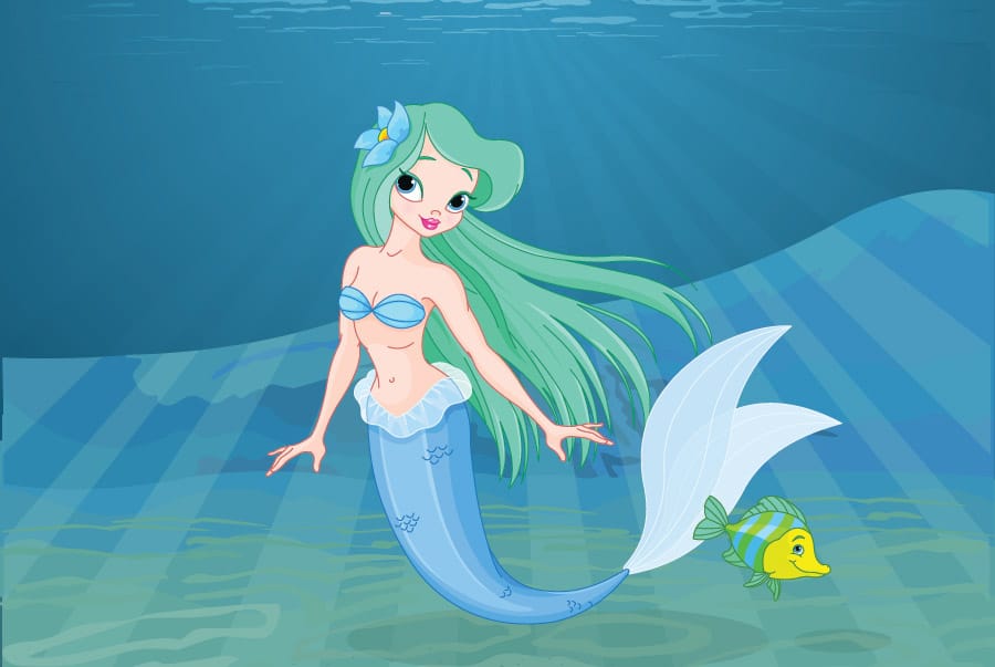 a mermaid cartoon with a fish