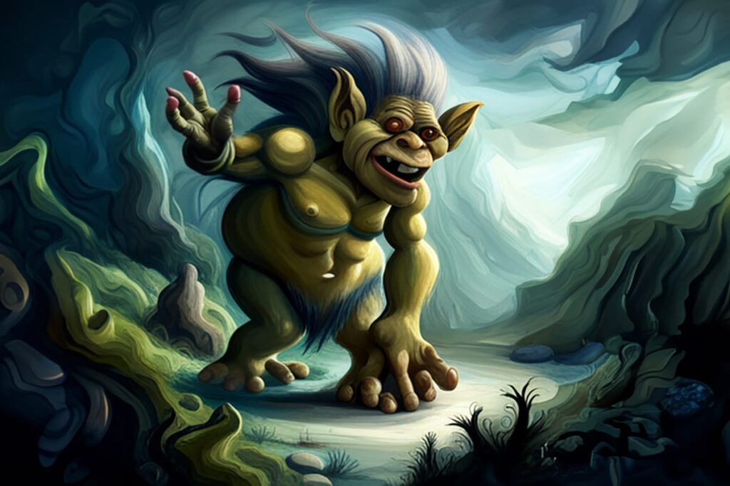 illustration of a troll in the mountains