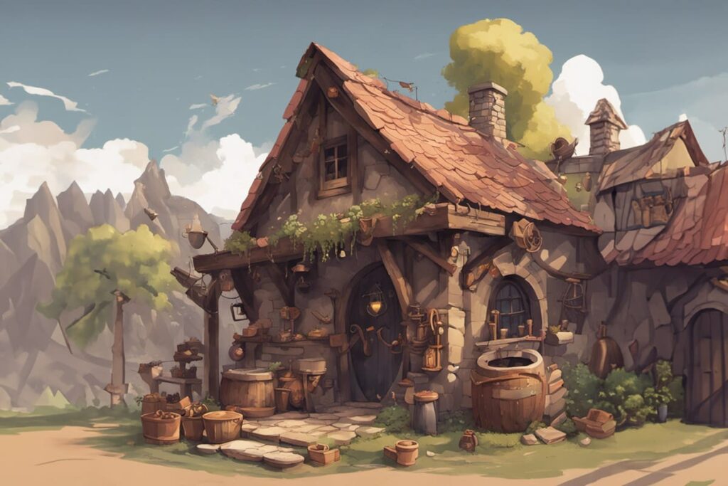 illustration of a fantasy blacksmith shop
