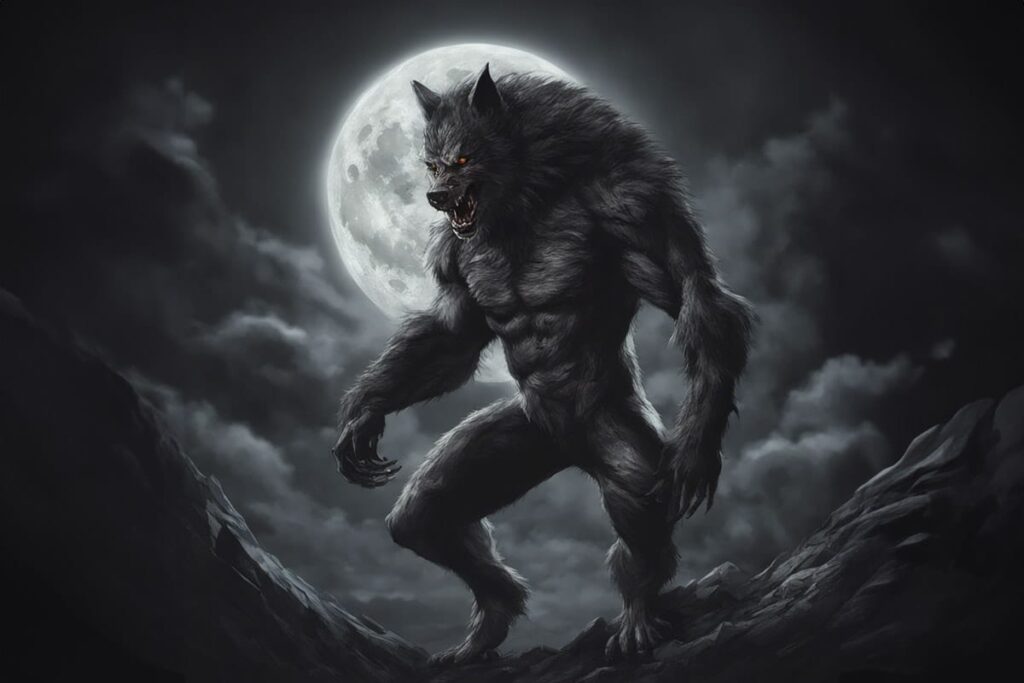 big werewolf in front of the moon
