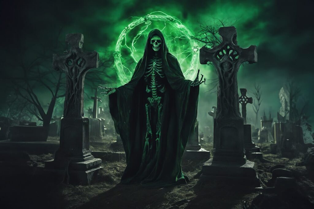 necromancer skeleton in graveyard