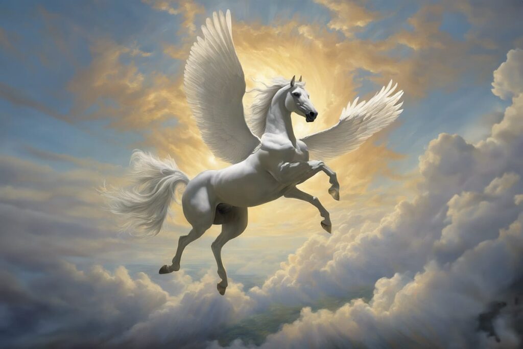 a pegasus in the clouds