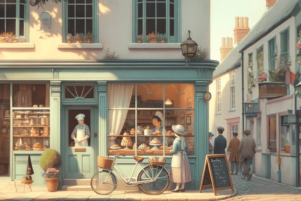 bakery on city block illustration
