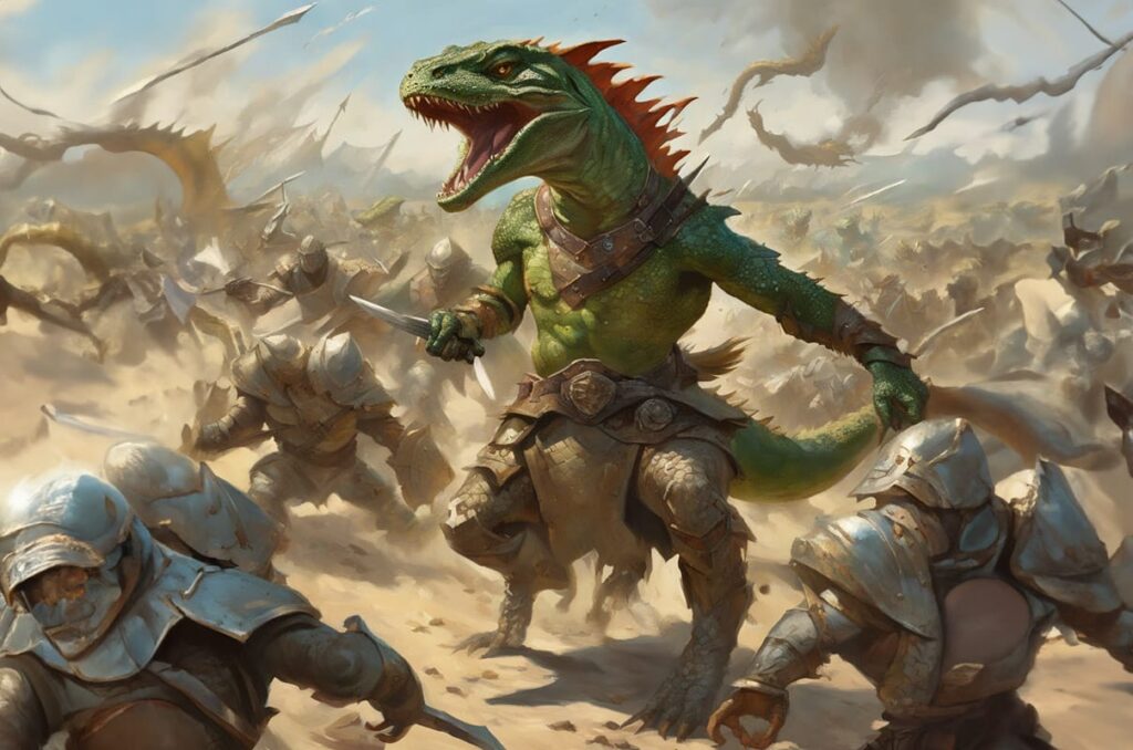 lizardfolk creature in battle