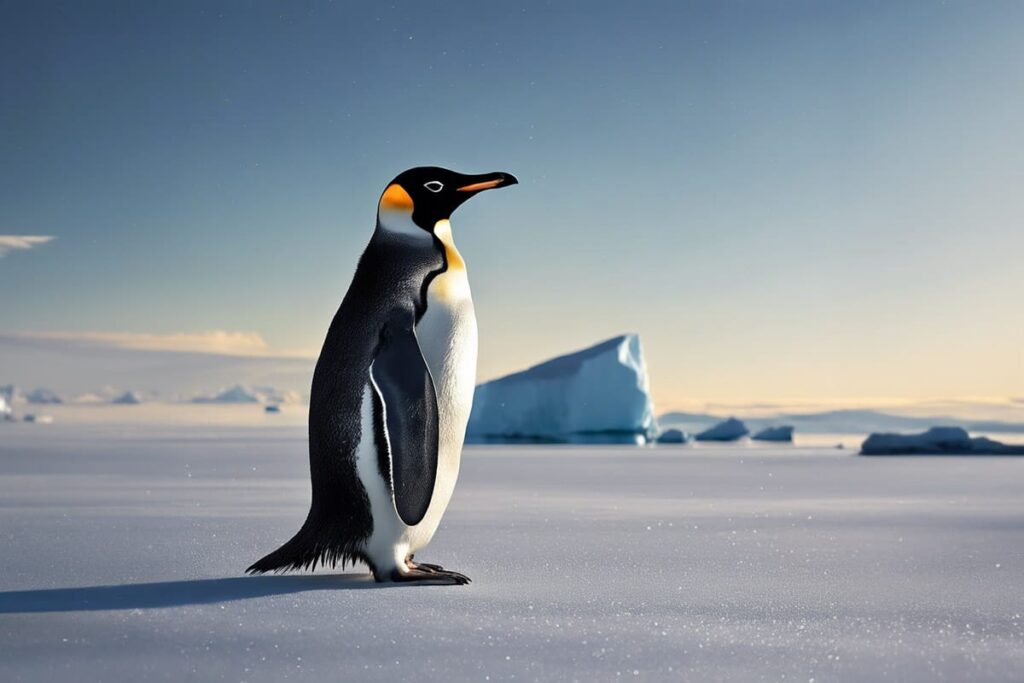 a penguin walking on the ice