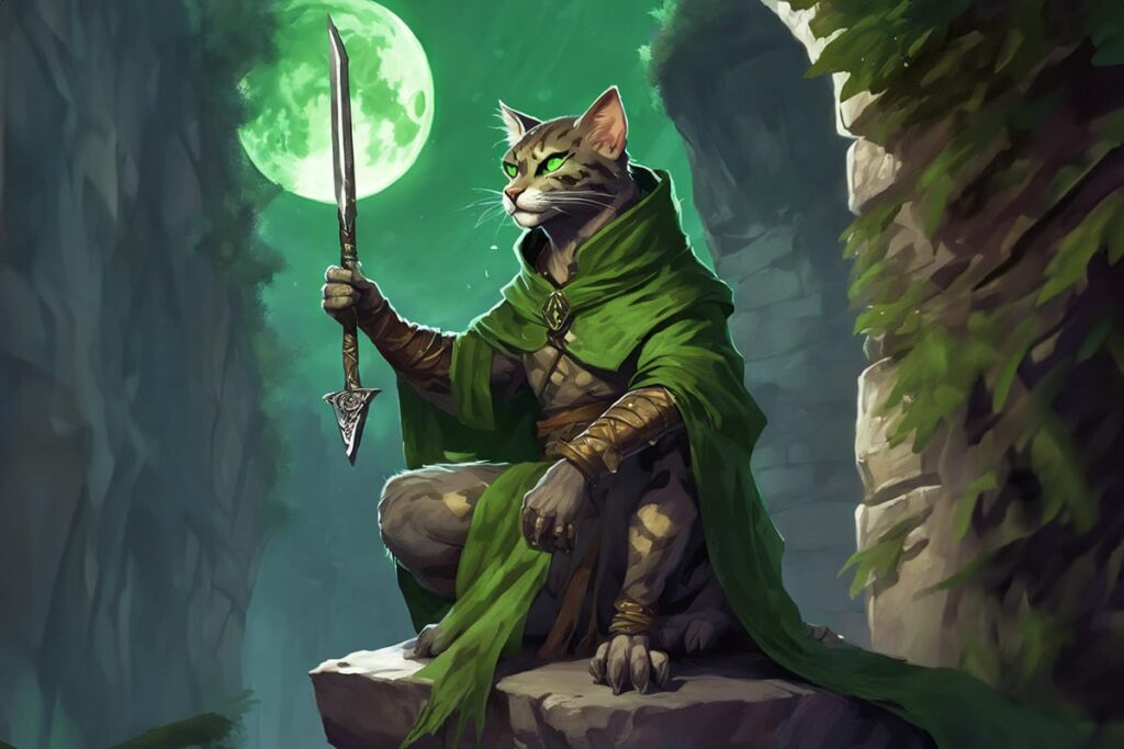 Tabaxi with cloak and spear