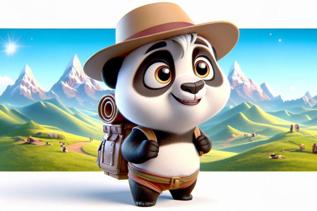 panda explorer cartoon with hat