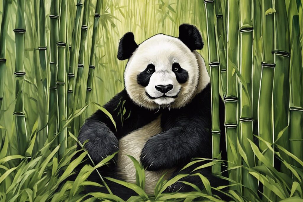 illustration of panda sitting in bamboo field