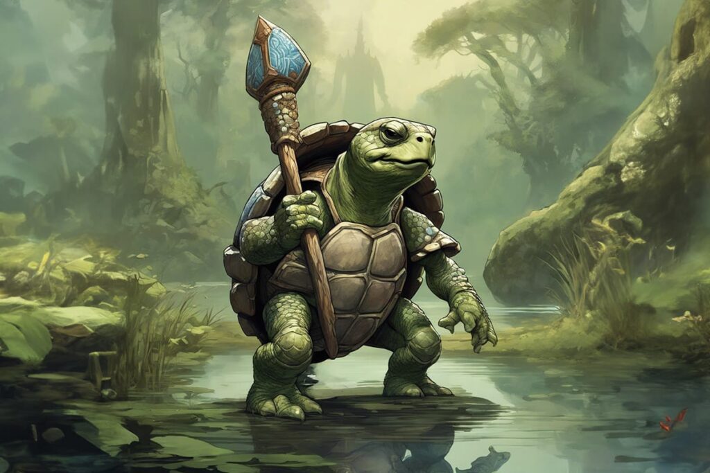 Tortle warrior in a swamp